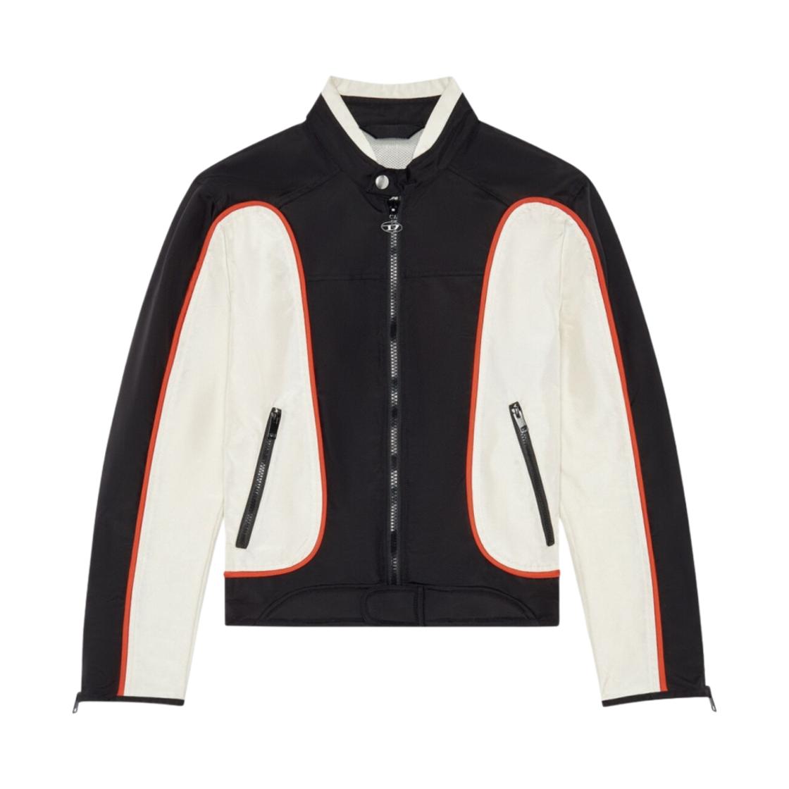 디젤 J-블링크 컬러블록 나일론 바이커 자켓 블랙 화이트(Diesel J-Blink Biker Jacket in Colour-Block Nylon Black White)