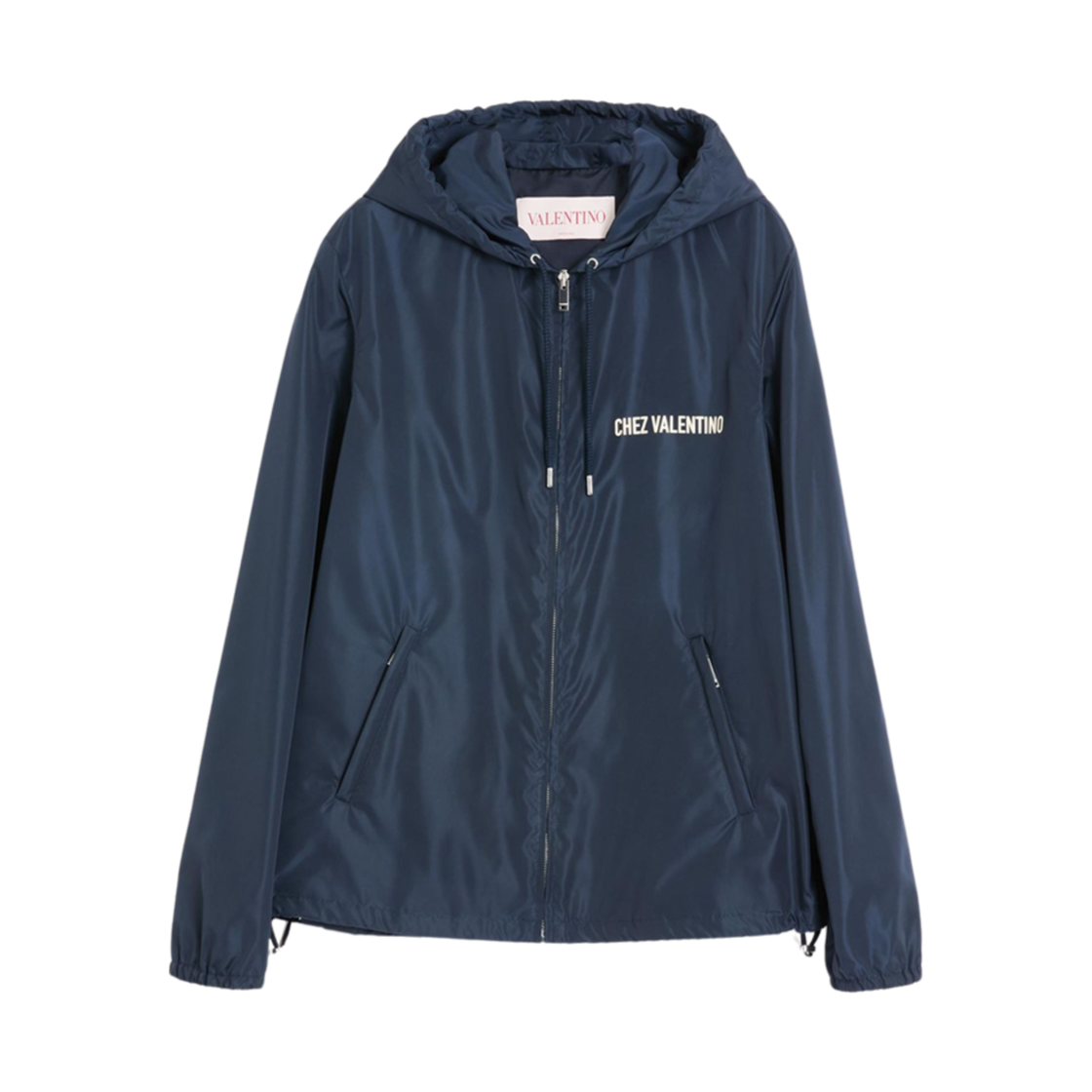 CI3486FNAF9 Valentino Nylon Hooded Windbreaker with Chez Valentino Print Blue Ivory