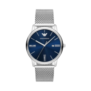 Emporio Armani Three-Hand Date 42mm Stainless Steel Mesh Blue Silver