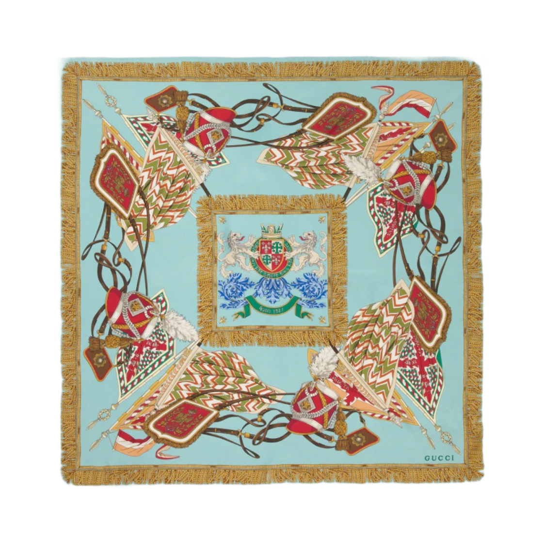(W) 구찌 크레스트 프린트 헤비 트윌 스카프 라이트 블루((W) Gucci Crest Print Heavy Twill Scarf Light Blue) - 1