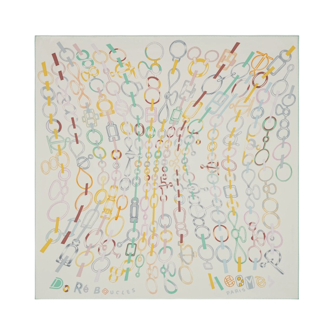 (W) 에르메스 도 레 부클레 스카프 90 아르장 베르 아망드 빠름므((W) Hermes Do Re Boucles Scarf 90 Argent Vert Amande Parme) - 1
