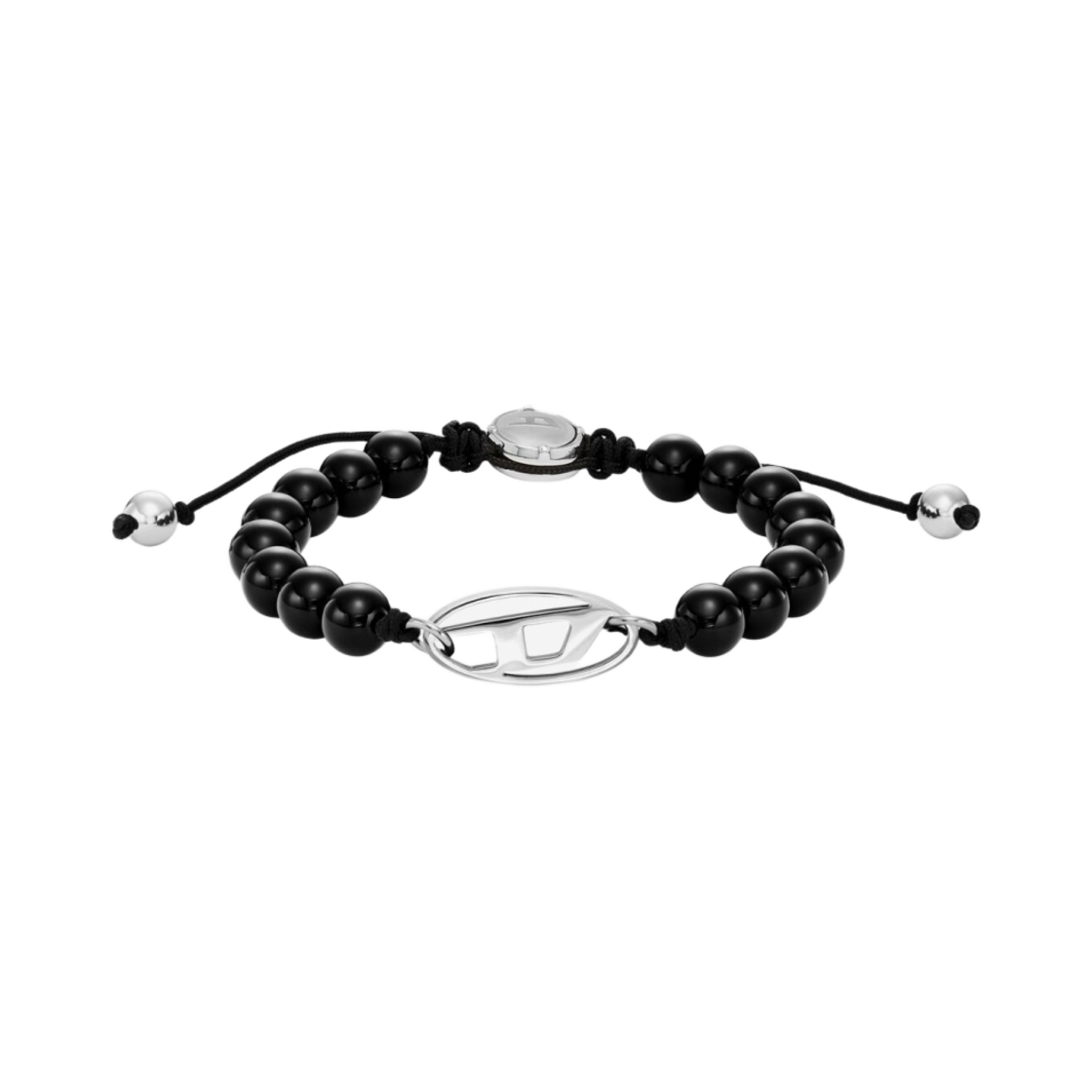 디젤 Dx1434 오벌 디 로고 마노 비즈 브레이슬릿 블랙(Diesel Dx1434 Oval D Logo Agate Beaded Bracelet Black)