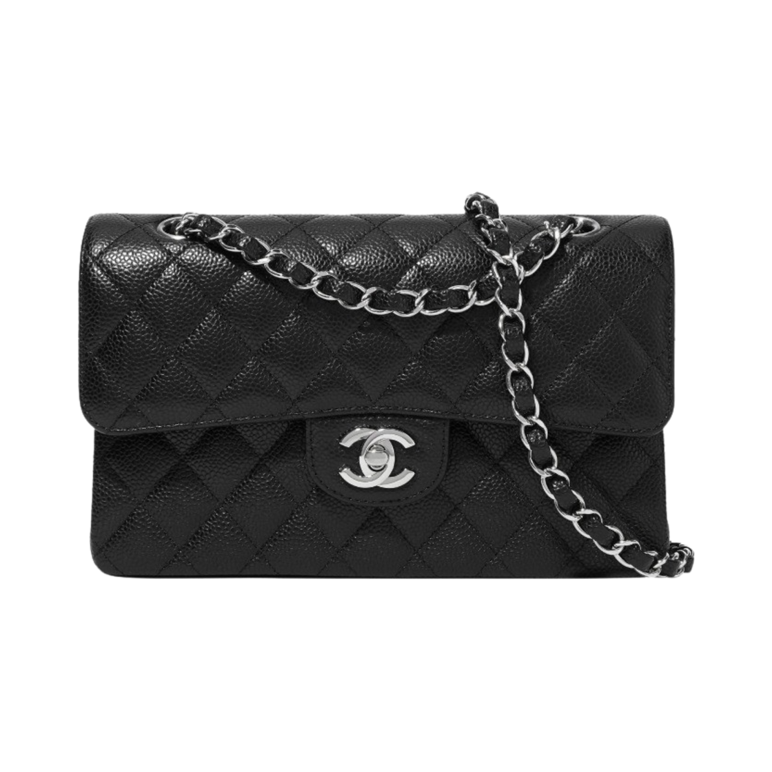 샤넬 클래식 스몰 플랩백 그레인드 카프스킨 & 실버 메탈 블랙(Chanel Small Classic Handbag Grained Calfskin & Silver Black)