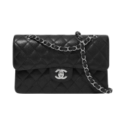 Chanel Small Classic Handbag Grained Calfskin & Silver Black