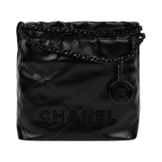 Chanel 22 Mini Handbag Shiny Calfskin & Black Black