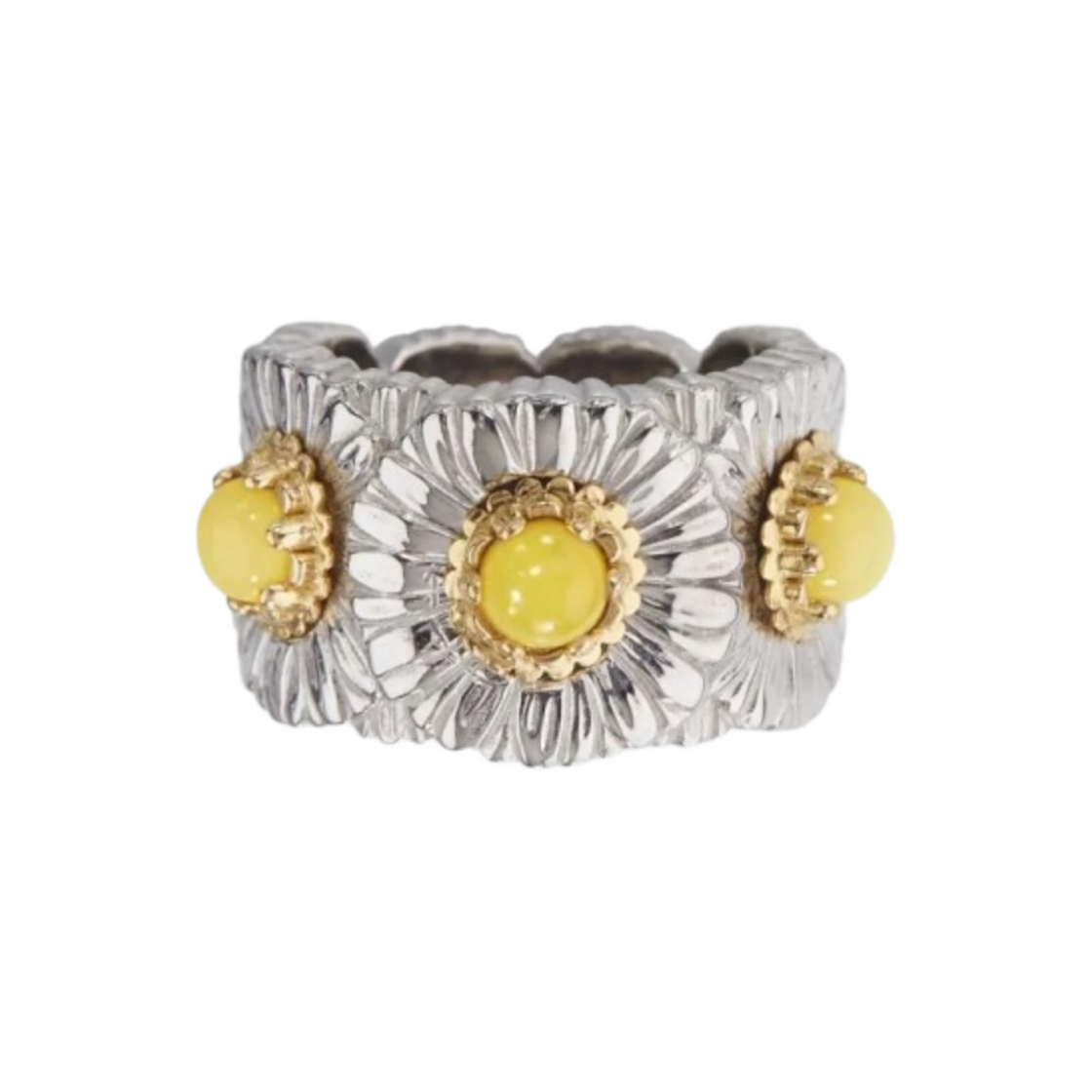 JAGETE021267 Buccellati Blossoms Eternelle Daisy Ring with Diamonds Yellow Agate Sterling Silver