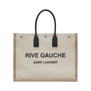 Saint Laurent Rive Gauche Large Tote Bag in Canvas and Smooth Leather Beige