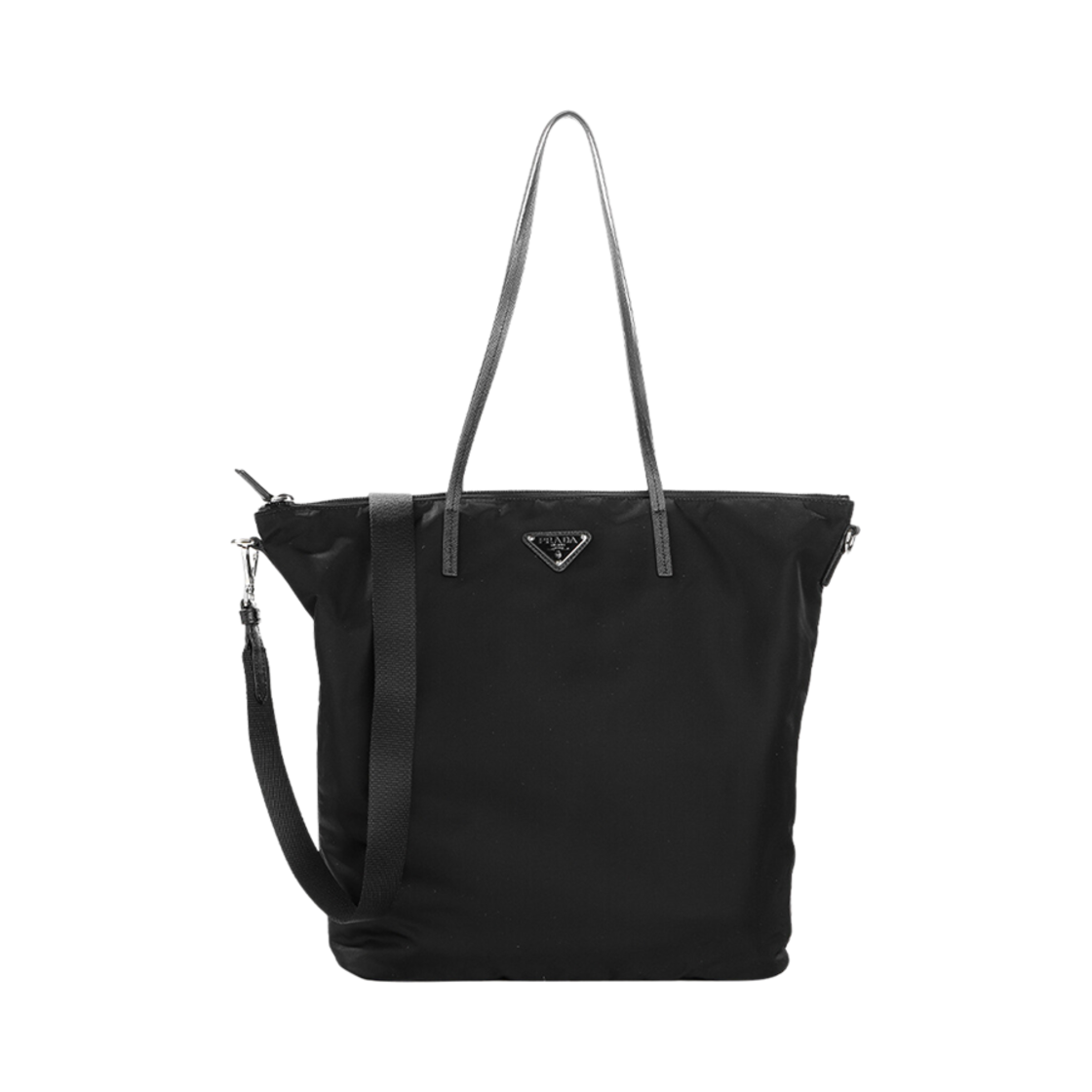 1BG189-ZOT-F0002 Prada Pocono Nylon Triangle Logo Tote Bag Black