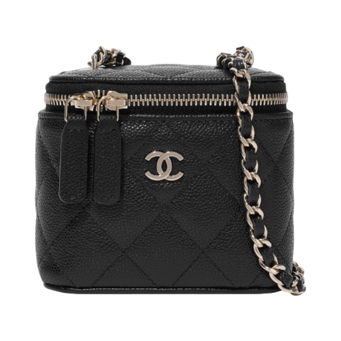샤넬 클래식 스몰 체인 코스메틱 케이스 그레인드 카프스킨 & 골드 메탈 블랙 (내부 거울 포함)(Chanel Small Classic Vanity with Chain Grained Calfskin & Gold Black (Inside Mirror))