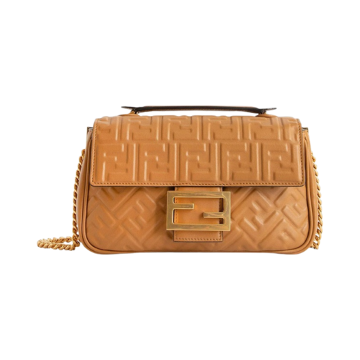 Fendi Baguette Chain Midi Leather Bag Caramel