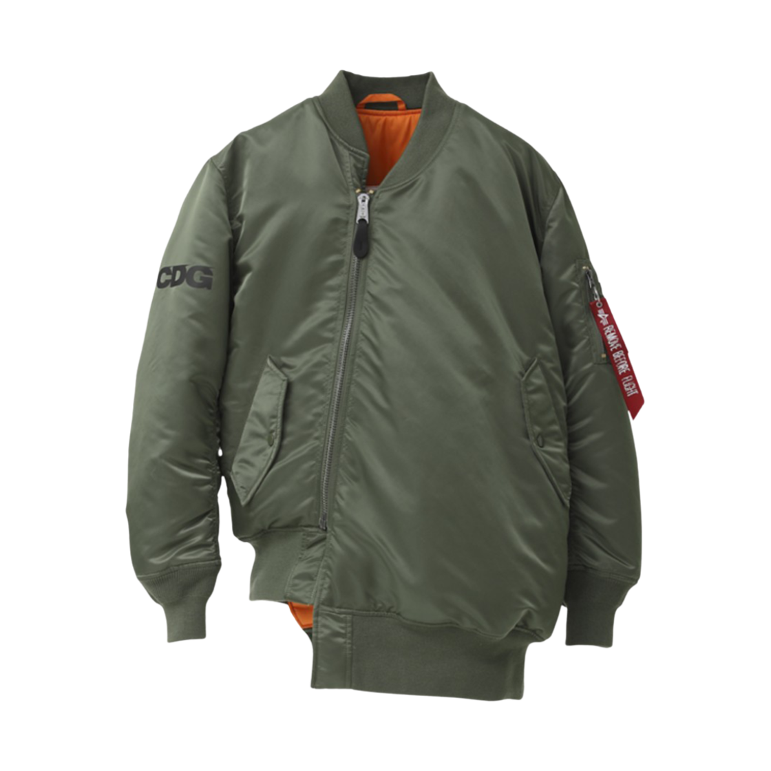 CDG x 알파 인더스트리 바이어스 MA-1 자켓 올리브(CDG x Alpha Industries Bias MA-1 Jacket Olive)
