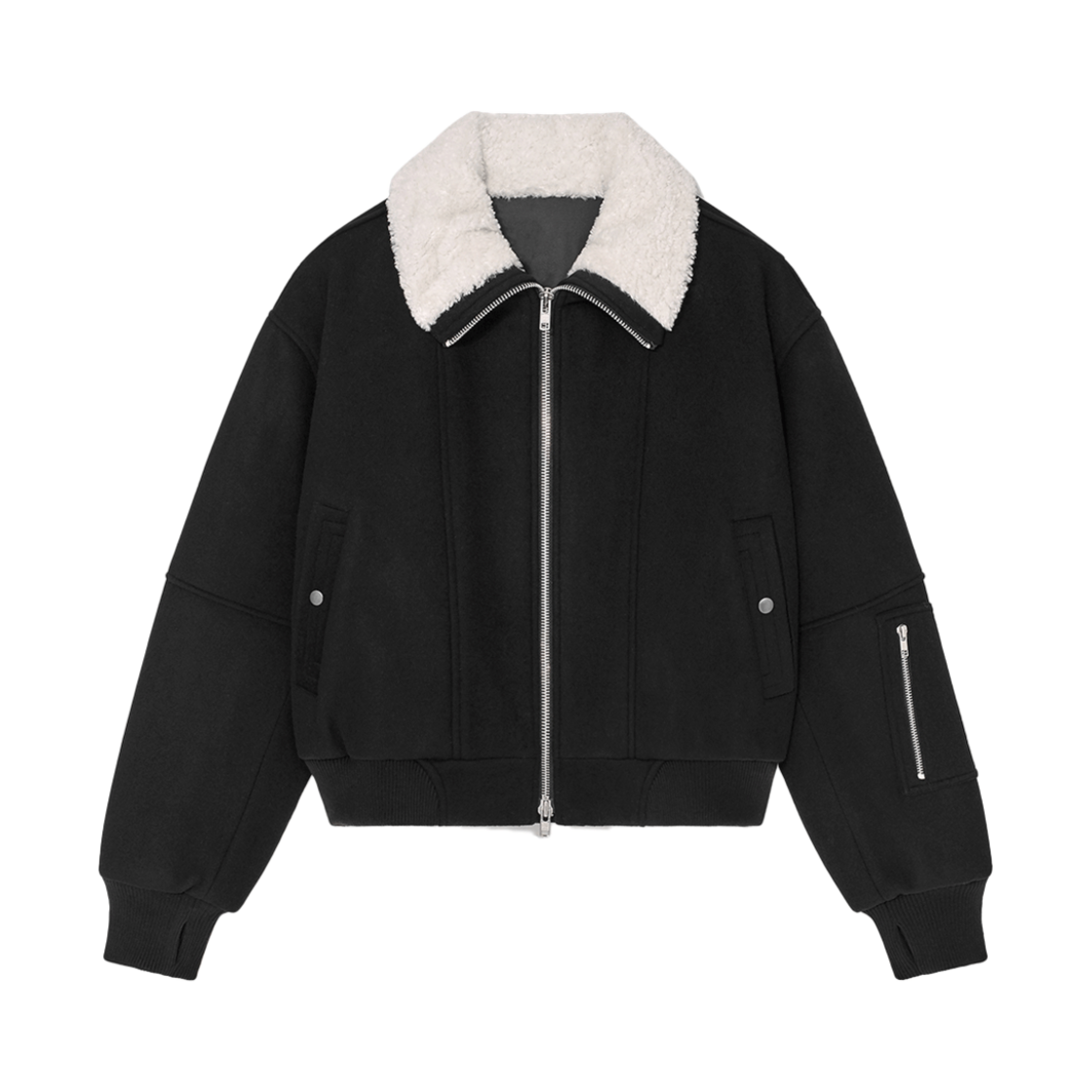 알렌느 하이넥 크롭드 울 블루종 블랙