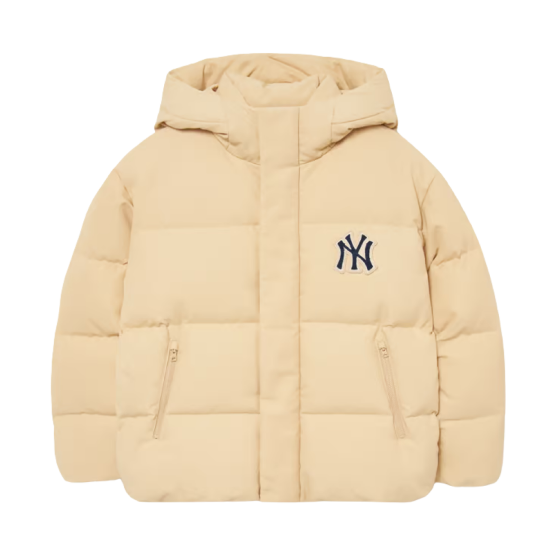 MLB 바시티 후드 숏 푸퍼 자켓 뉴욕 양키스 라이트 샌드(MLB Varsity Hooded Short Puffer Jacket New York Yankees L.Sand)