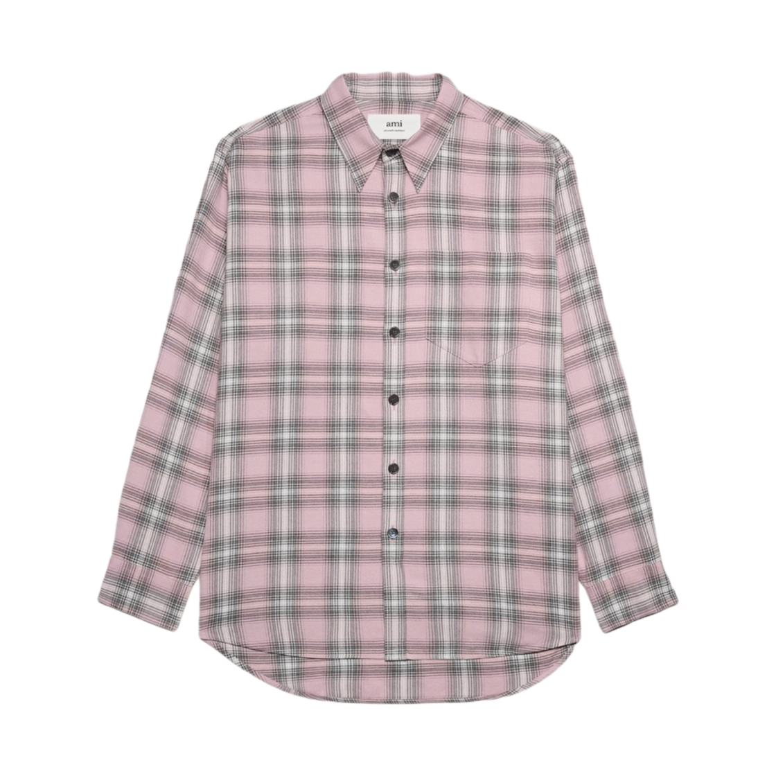 HJK228-VI0010-665 AMI Oversize Overshirt with Patch Pocket Powder Pink Pearl Grey