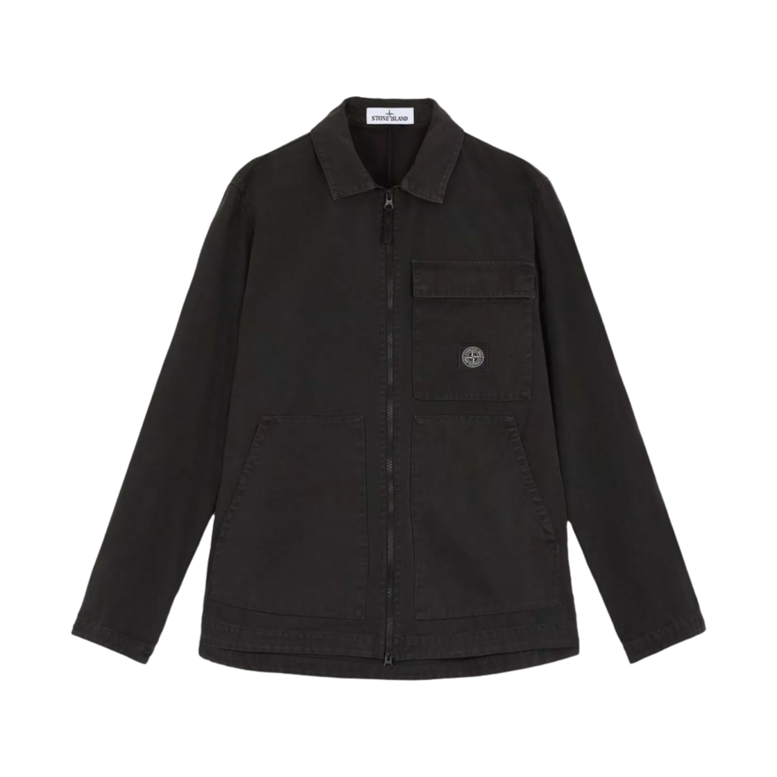811511501-V0162 Stone Island 11501 Panama Cotton Old Effect Overshirt with Zipper Fastening Lead Grey - 24FW