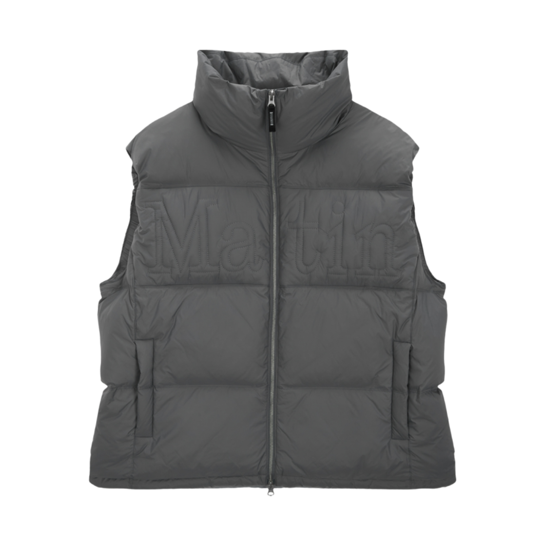 마뗑킴 빅 로고 포인트 다운 베스트 그레이(Matin Kim Big Logo Point Down Vest Grey)