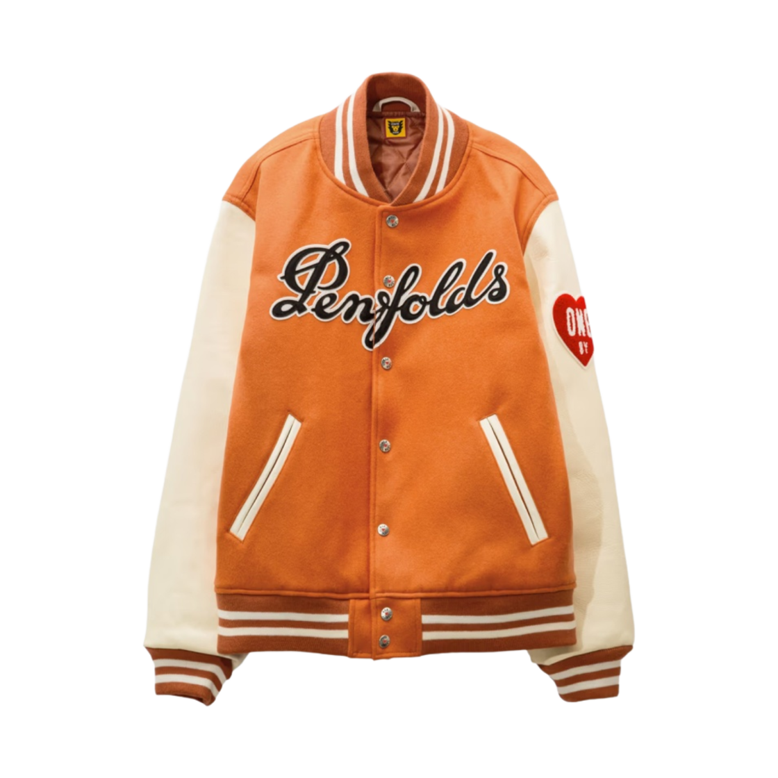 휴먼 메이드 x 원 바이 펜폴즈 바시티 자켓 #4 오렌지 - HBX 한정(Human Made x One By Penfolds Varsity Jacket #4 Orange - HBX Exclusive)