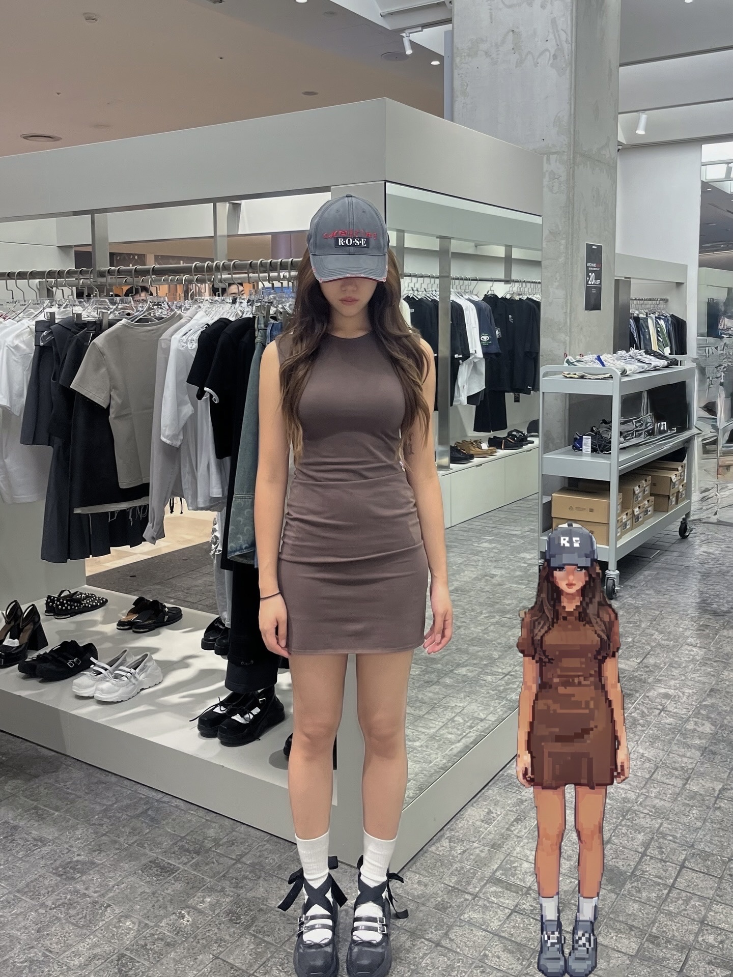 Entire Studios Women Sleeveless Mini Cotton Spandex Brunette - 25SS, Martine Rose Roll Back Cap Grey And Red - 25SS 착용 스타일 - 1