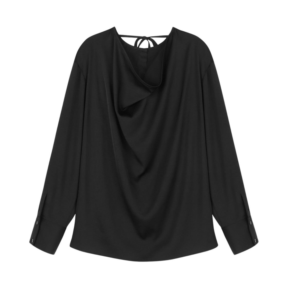 23SSOPENSHF03 Haveless Women Draped Open Back Blouse Black
