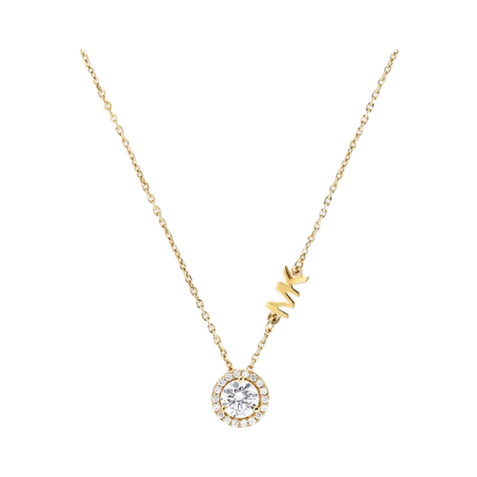 (W) Michael Kors Precious Metal Plated Sterling Silver Pave Halo Necklace Gold