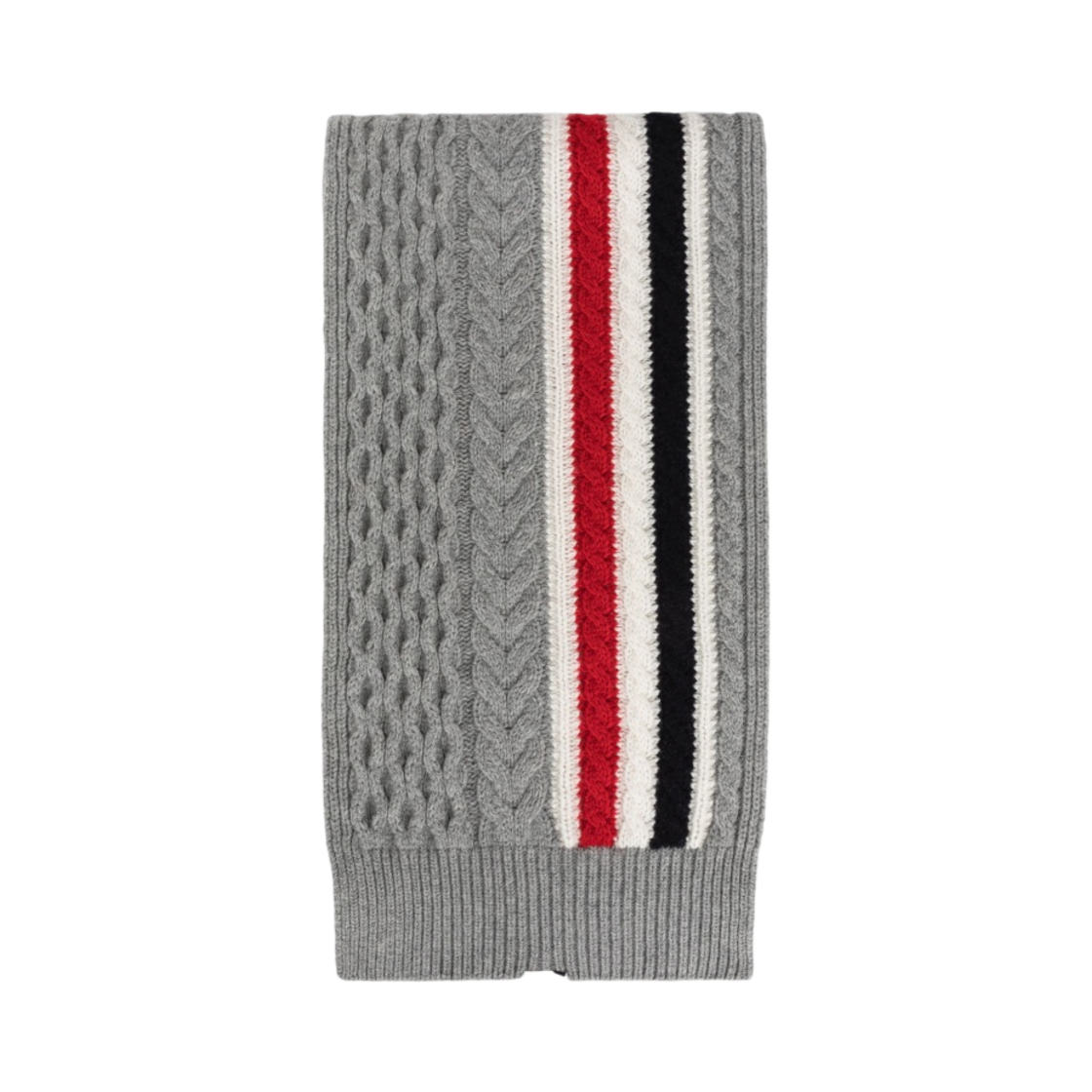 톰브라운 메리노 아란 케이블 스트라이프 스카프 라이트 그레이(Thom Browne Merino Aran Cable Stripe Scarf Light Grey) - 1