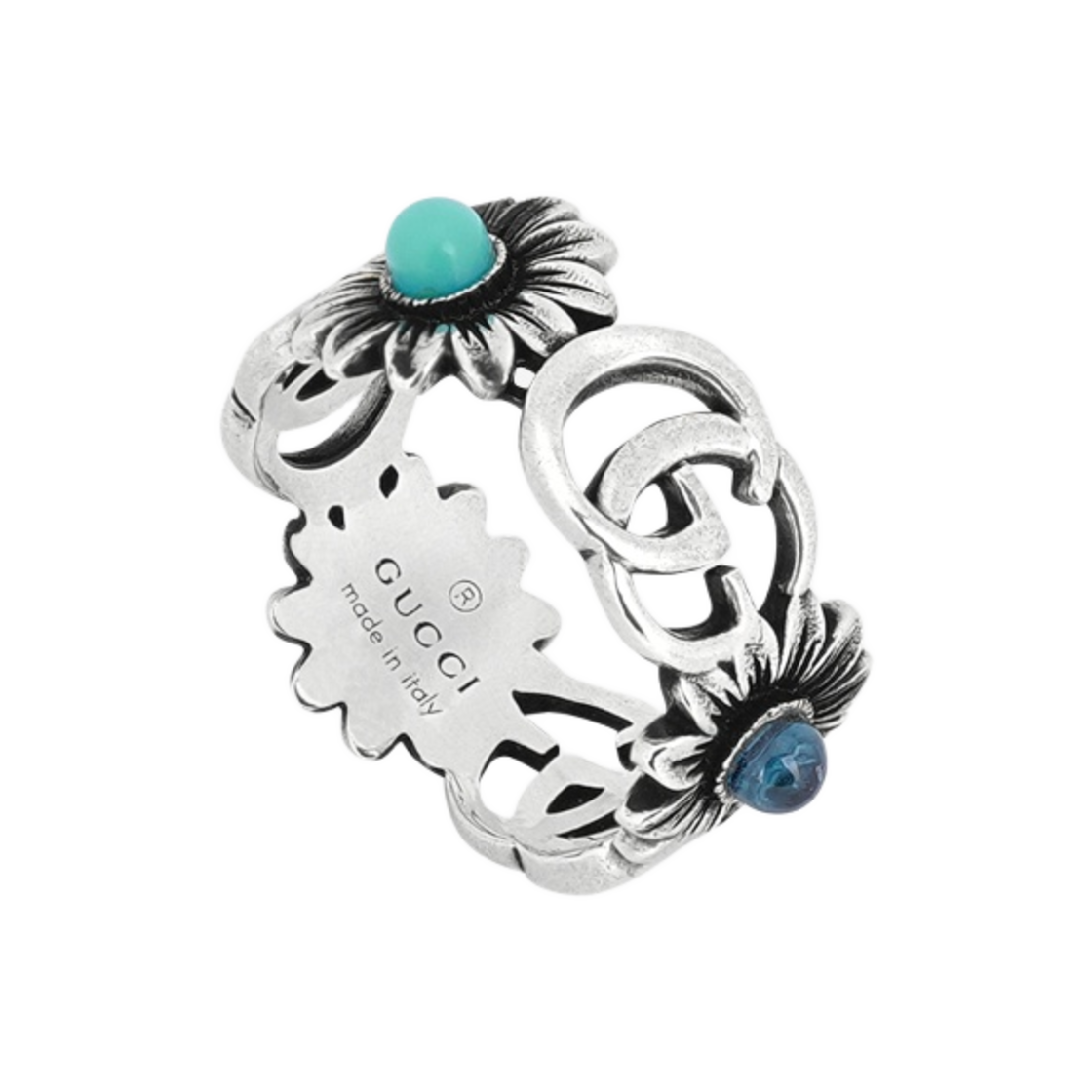 527394-J8474-8517 Gucci Double G Mother of Pearl Ring Silver