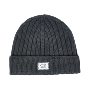 C.P. Company Extra Fine Merino Wool Logo Beanie Dark Fog Grey - 22FW