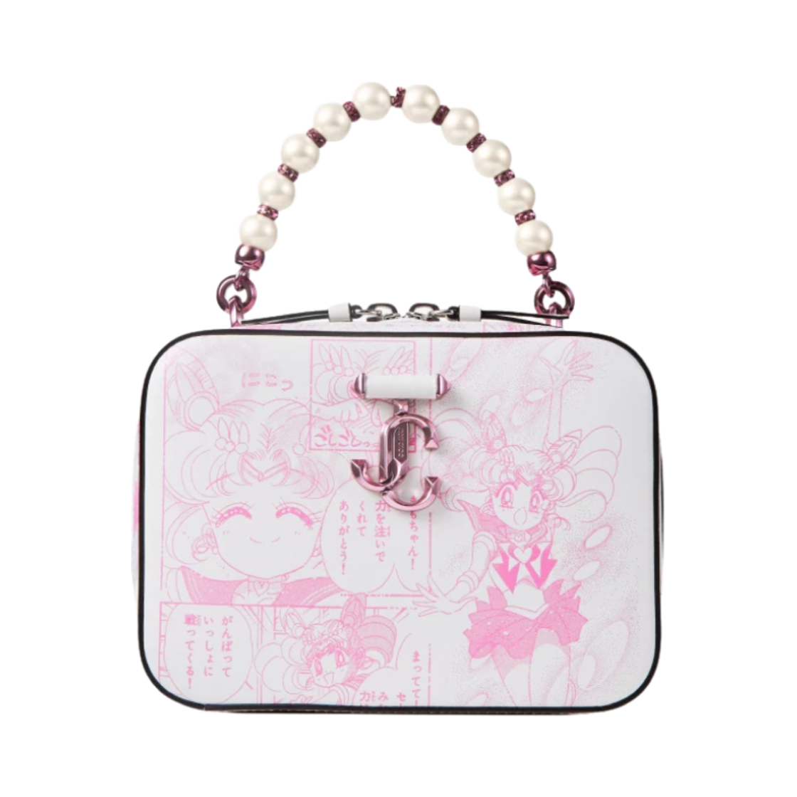 (W) 지미추 x 미소녀 전사 세일러문 세일러 치비 문 애비뉴 베니티 백 베이비 핑크 화이트((W) Jimmy Choo x Pretty Guardian Sailor Moon Sailor Chibi Moon Avenue Vanity Bag Baby Pink White)
