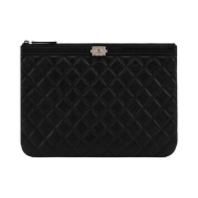 Chanel Medium Boy Chanel Pouch Grained Calfskin & Gold Black