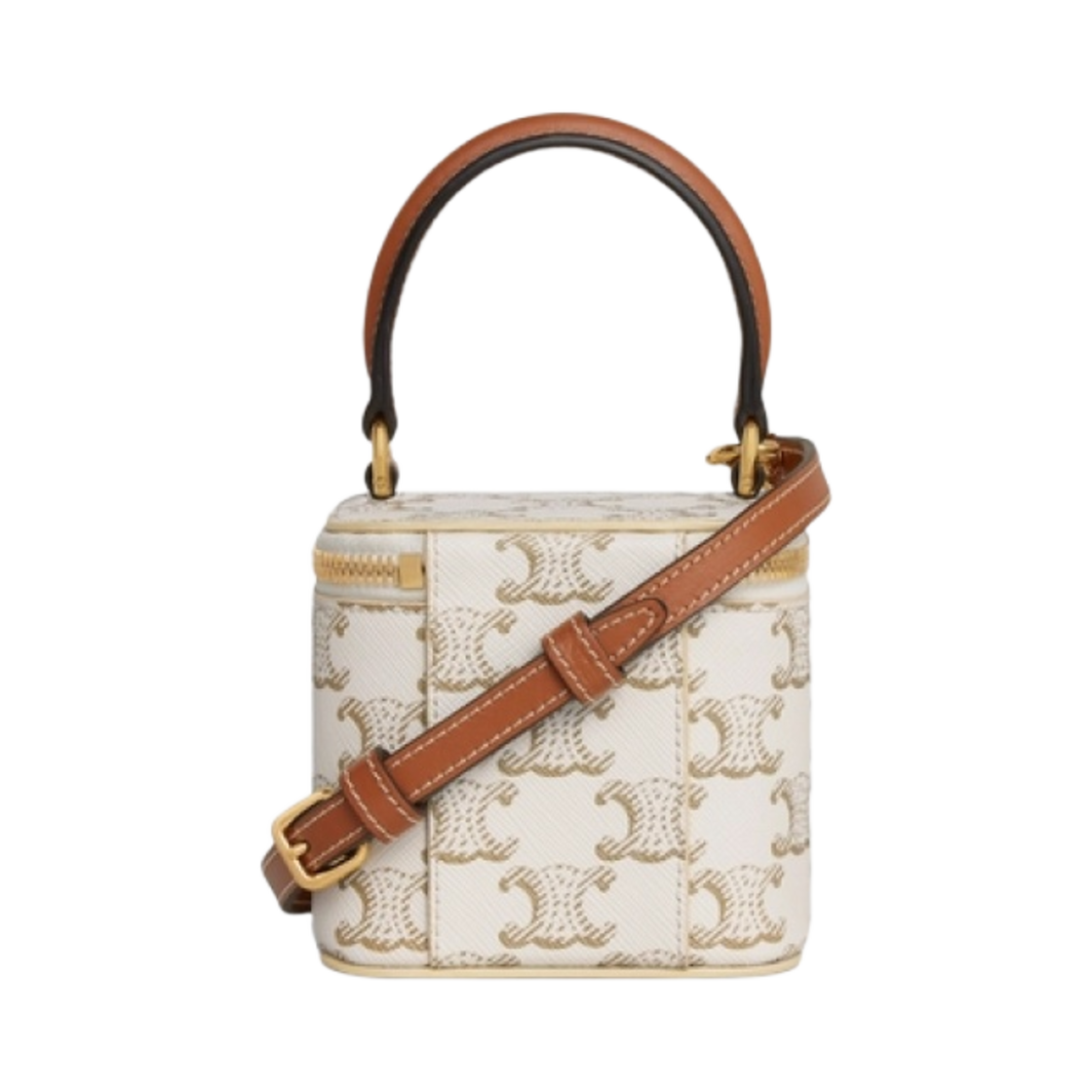 셀린느 트리옹프 캔버스 & 카프스킨 미니 베니티 케이스 화이트 탄(Celine Mini Vanity Case in Triomphe Canvas and Calfskin White Tan) - 3