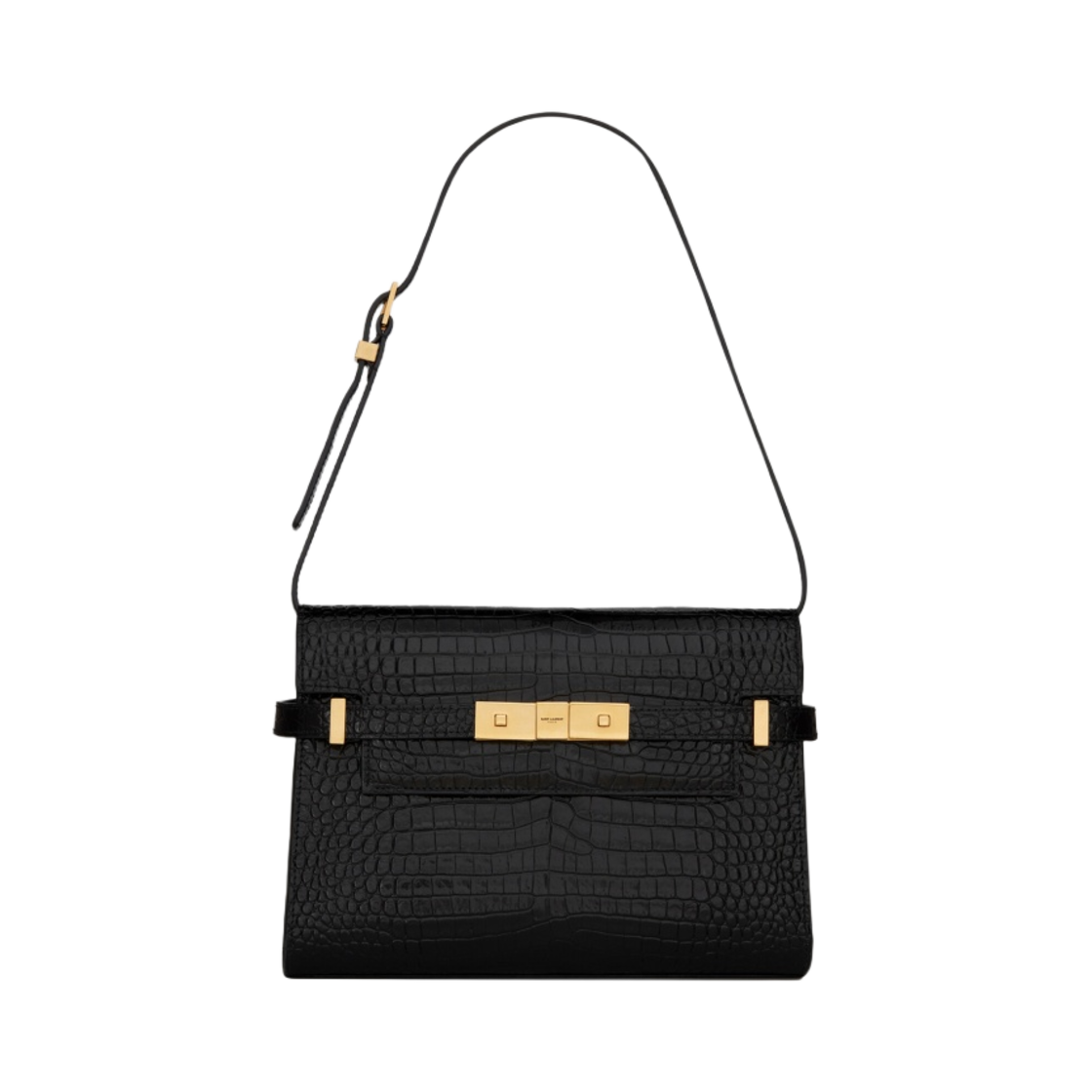 675626-DND0W-1000 Saint Laurent Manhattan Small Shoulder Bag in Shiny Crocodile-Embossed Leather Black