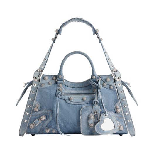 Balenciaga Neo Cagole City Handbag Denim Rhinestones Blue
