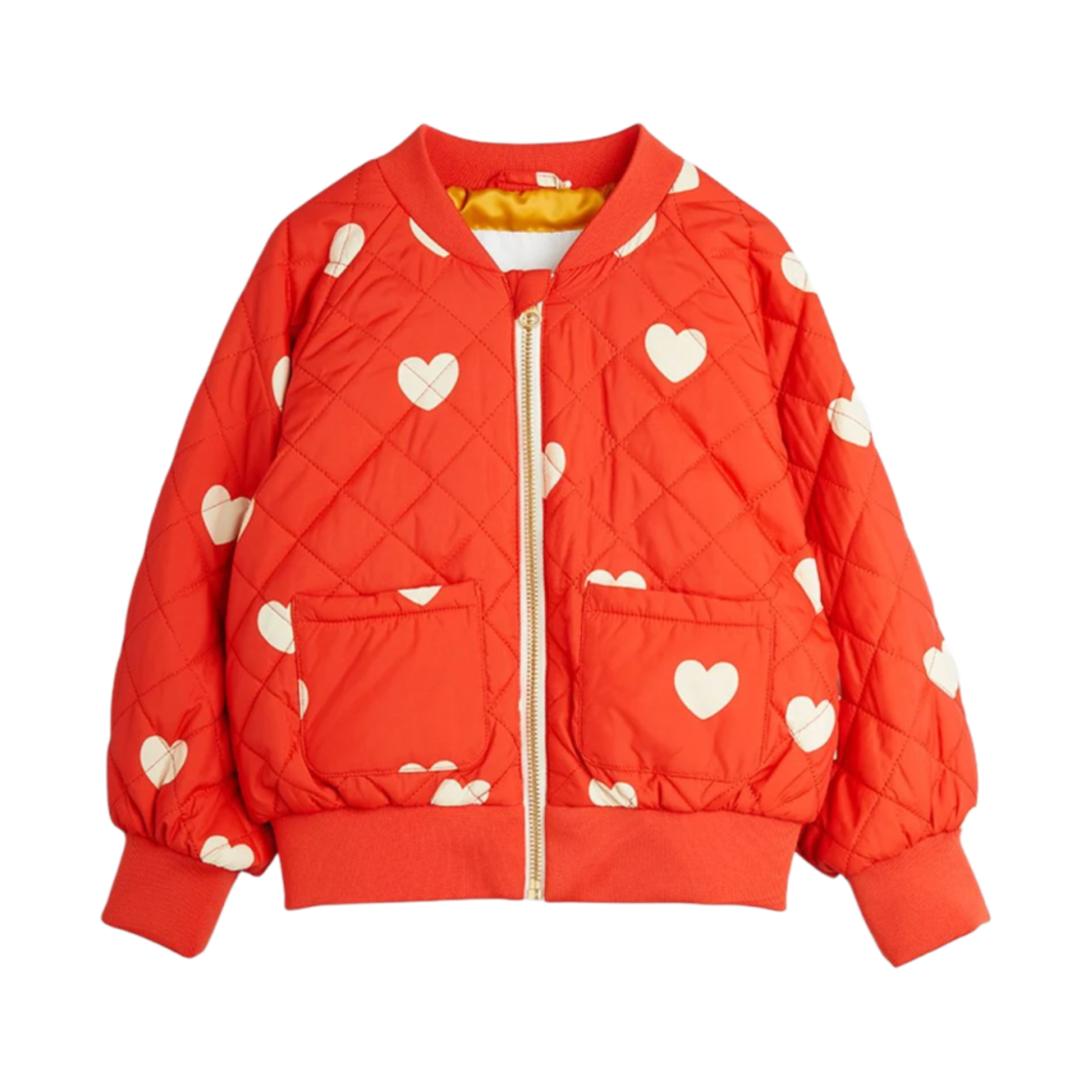 (키즈) 미니 로디니 하트 베이스볼 자켓 레드((Kids) Mini Rodini Hearts Baseball Jacket Red)