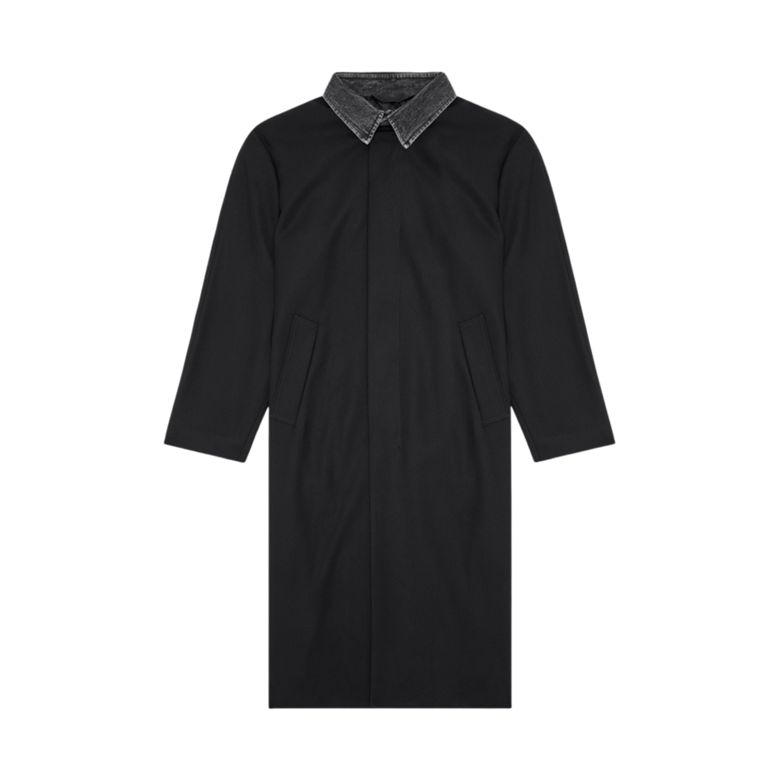 디젤 J-삭스 데님 칼라 롱라인 울 자켓 블랙(Diesel J-Sachs Longline Wool Jacket with Denim Collar Black) - 1