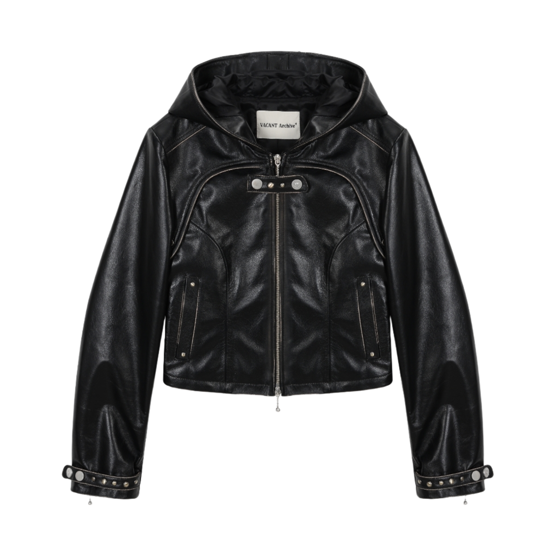 VAK251SS002BK10_03 Vacant Archive Hanco Leather Hoodie Jacket Black