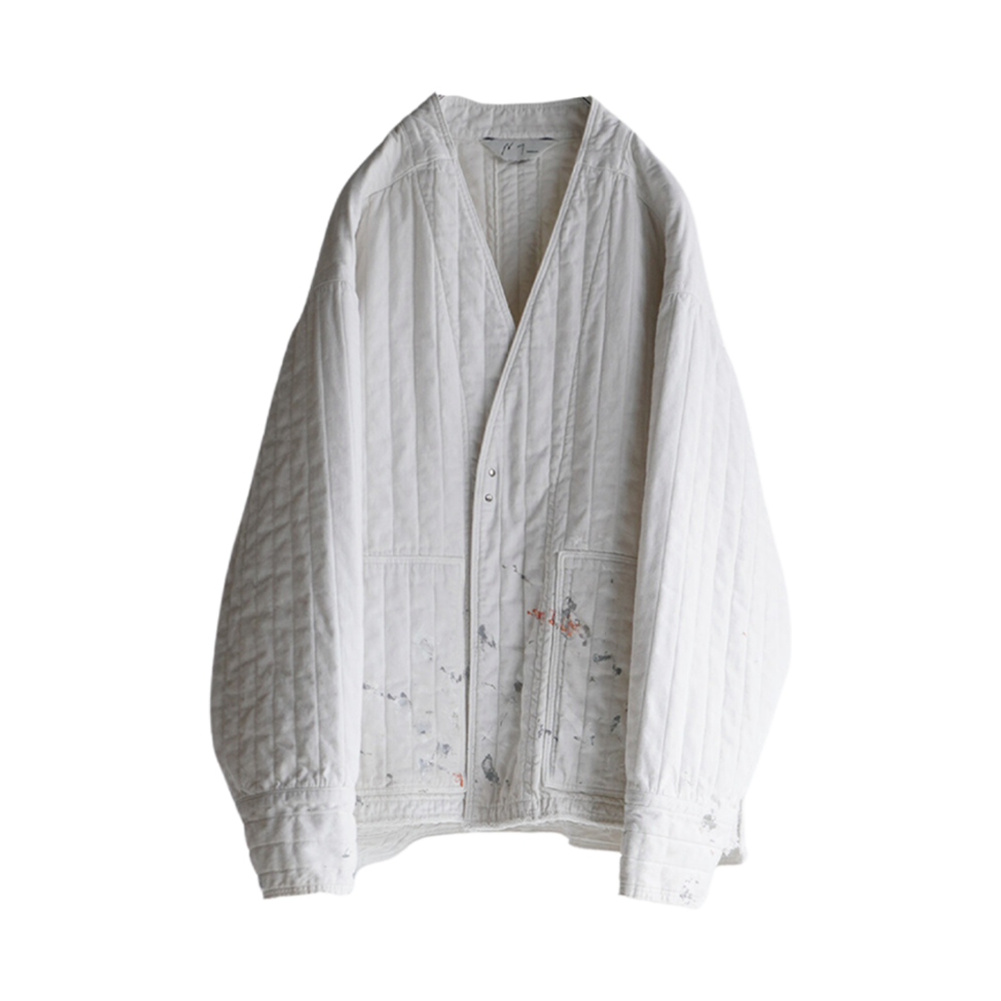 ANC-JK20 Ancellm Padded Quilting Collarless Jacket White