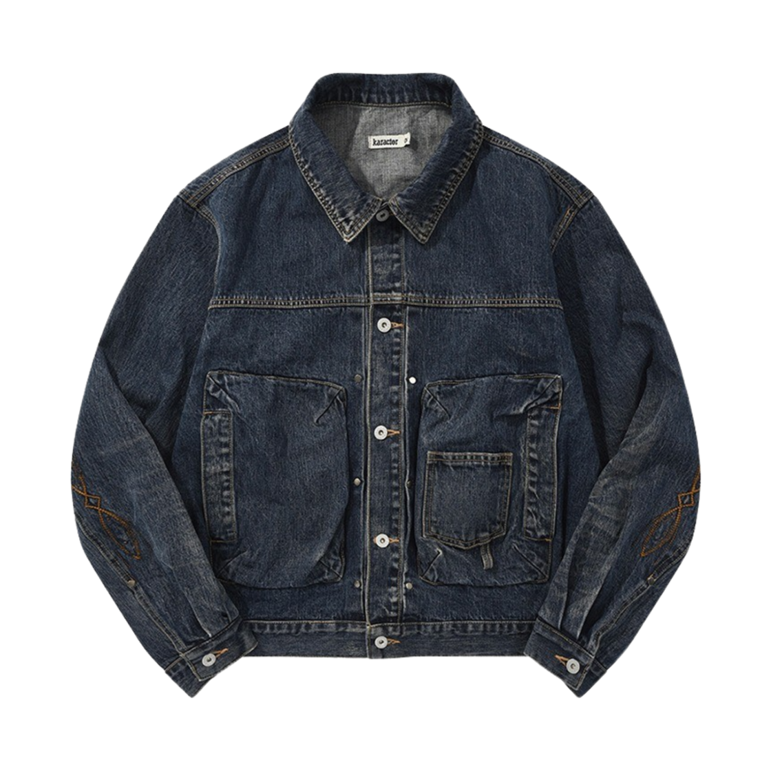 KAT9112 Karactor Bleach Dyeing Trucker Jacket Vintage Indigo