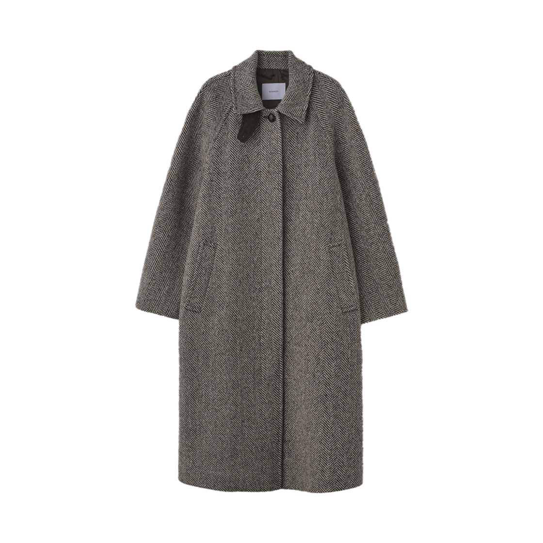 24WTCT004BRF Blank03 Wool Herringbone Balmacaan Coat Brown