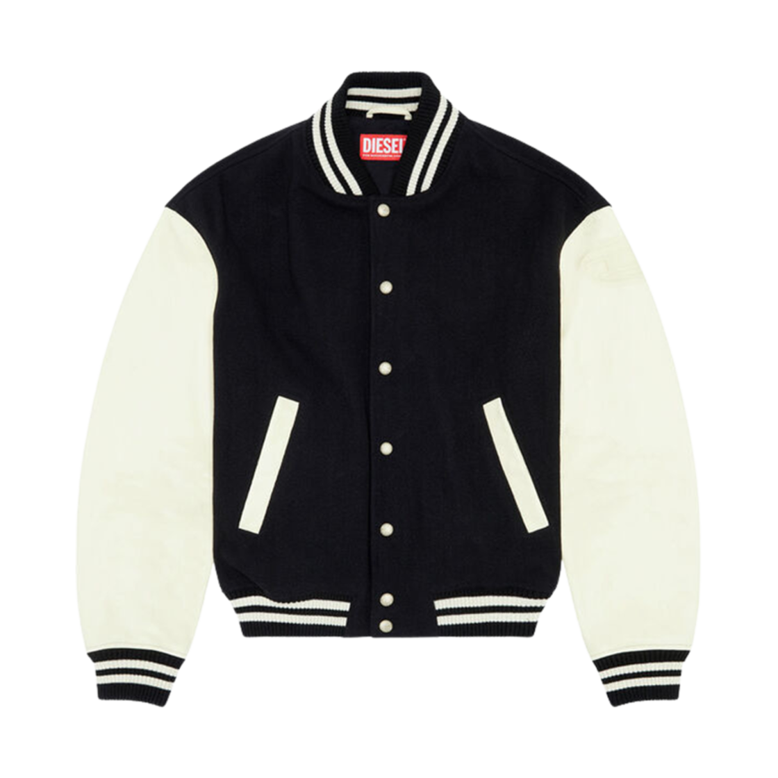 A104630LHAL-9XX Diesel Bomber Jacket Leather and Wool White Black