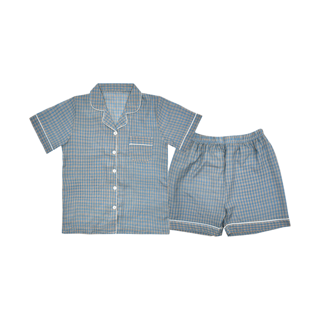 A-WFC-BL (W) AONE Fresh Check Short Sleeve Pajama Set Blue Check