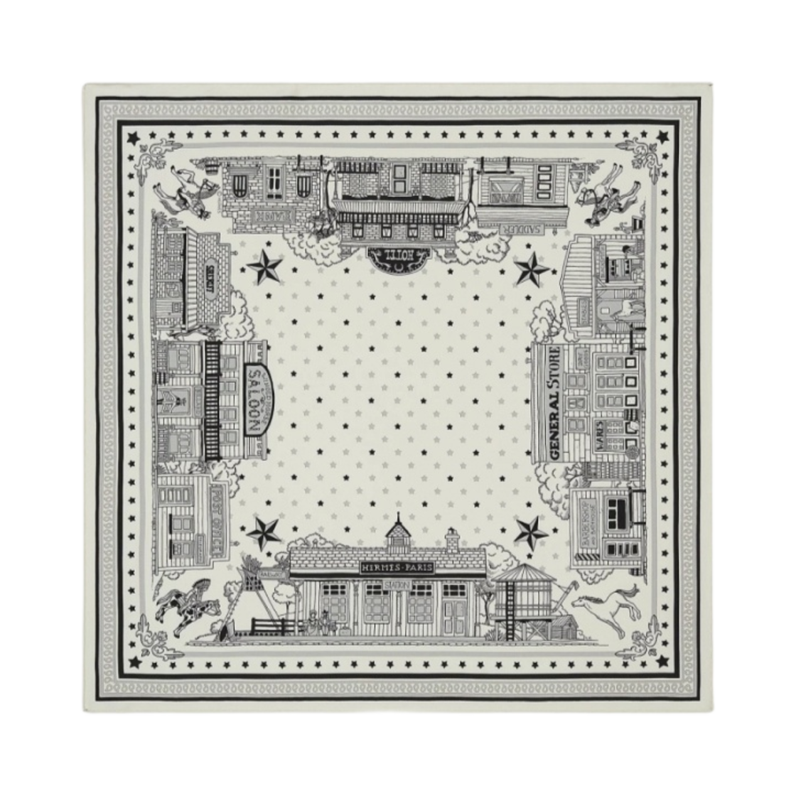 (W) 에르메스 파리 스테이션 반다나 55 블랑 그리 누아((W) Hermes Paris Station Bandana 55 Blanc Gris Noir) - 1