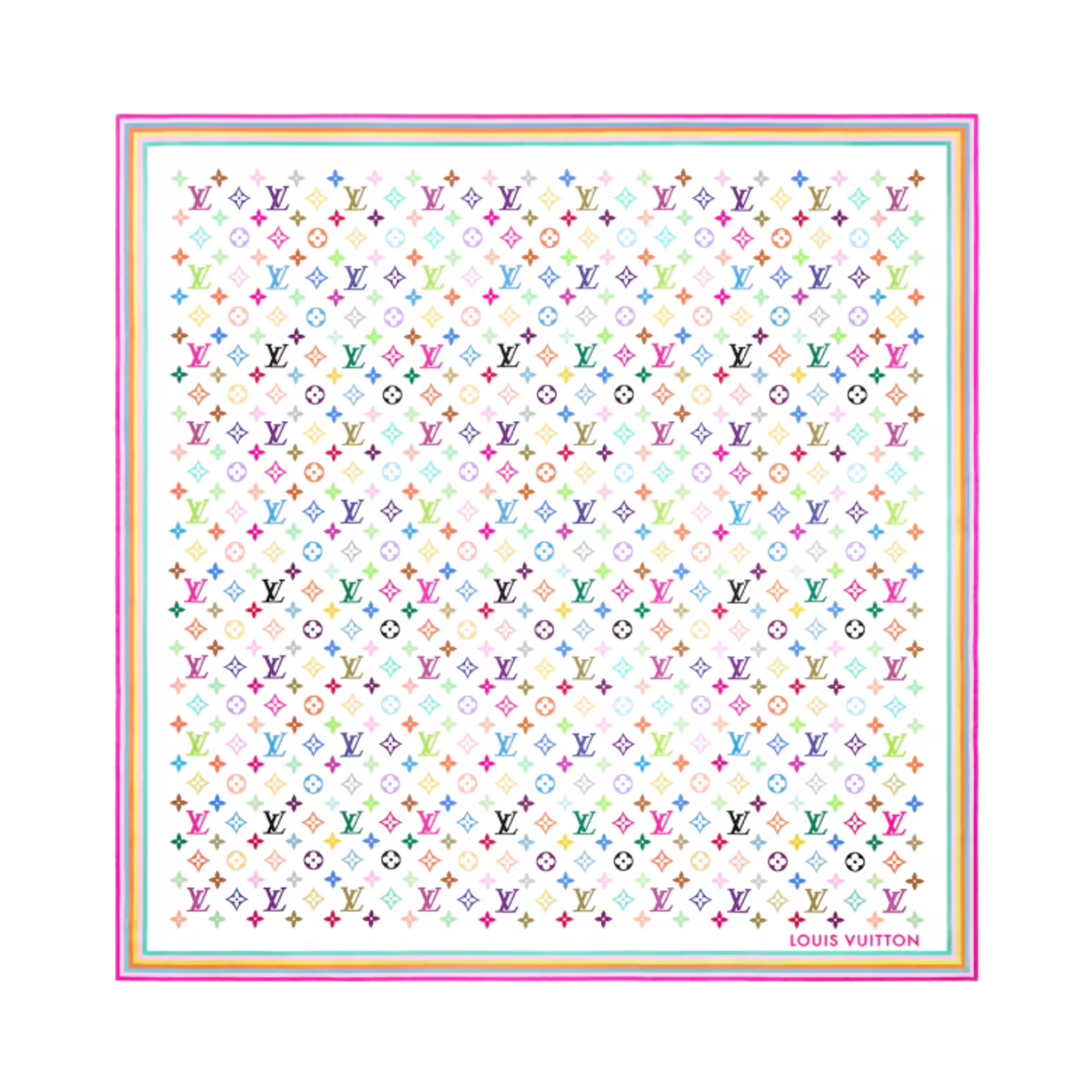 루이비통 x 무라카미 타카시 모노그램 멀티컬러 스퀘어 90 화이트(Louis Vuitton x Murakami Takashi Monogram Multicolor Square 90 White) - 1