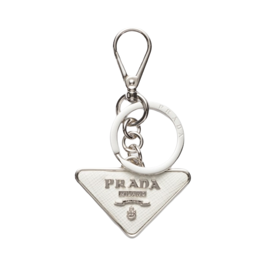 Prada Saffiano Leather Metal Keychain White