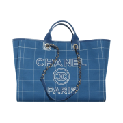 Chanel Maxi Shopping Bag Cotton Calfskin & Gold Blue White