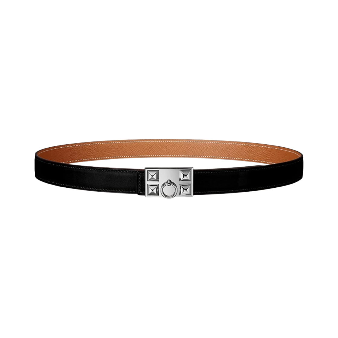(W) 에르메스 꼴리에 드 샹 벨트 버클 & 리버서블 가죽 스트랩 24mm & 실버 누아 골드((W) Hermes Collier De Chien Belt Buckle & Reversible Leather Strap 24mm & Silver Noir Gold) - 1