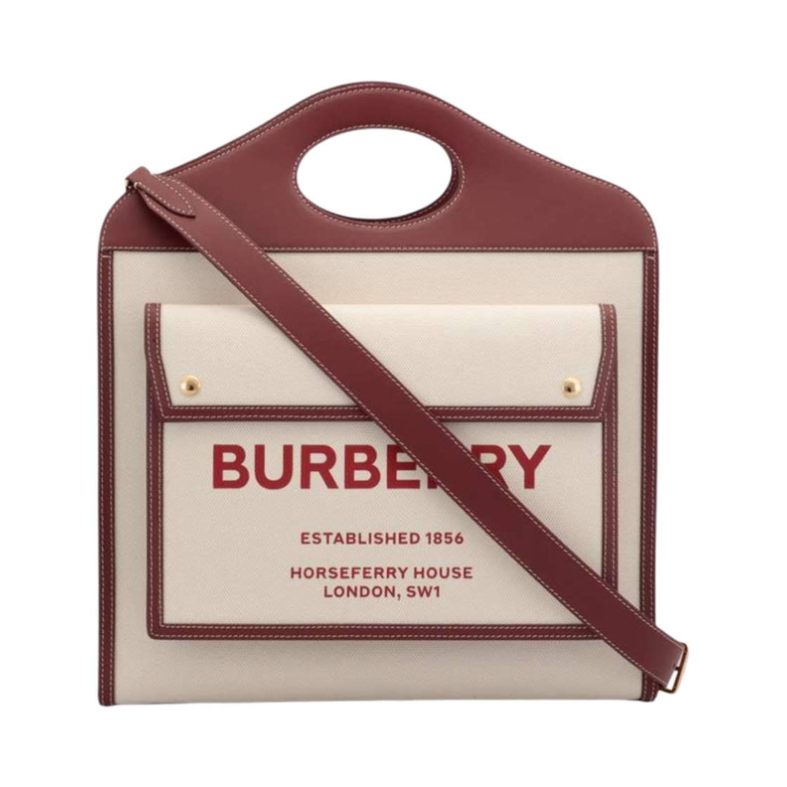 버버리 미디움 투톤 캔버스 앤 레더 포켓 백 내츄럴 가넷(Burberry Medium Two-Tone Canvas and Leather Pocket Bag Natural Garnet) - 1