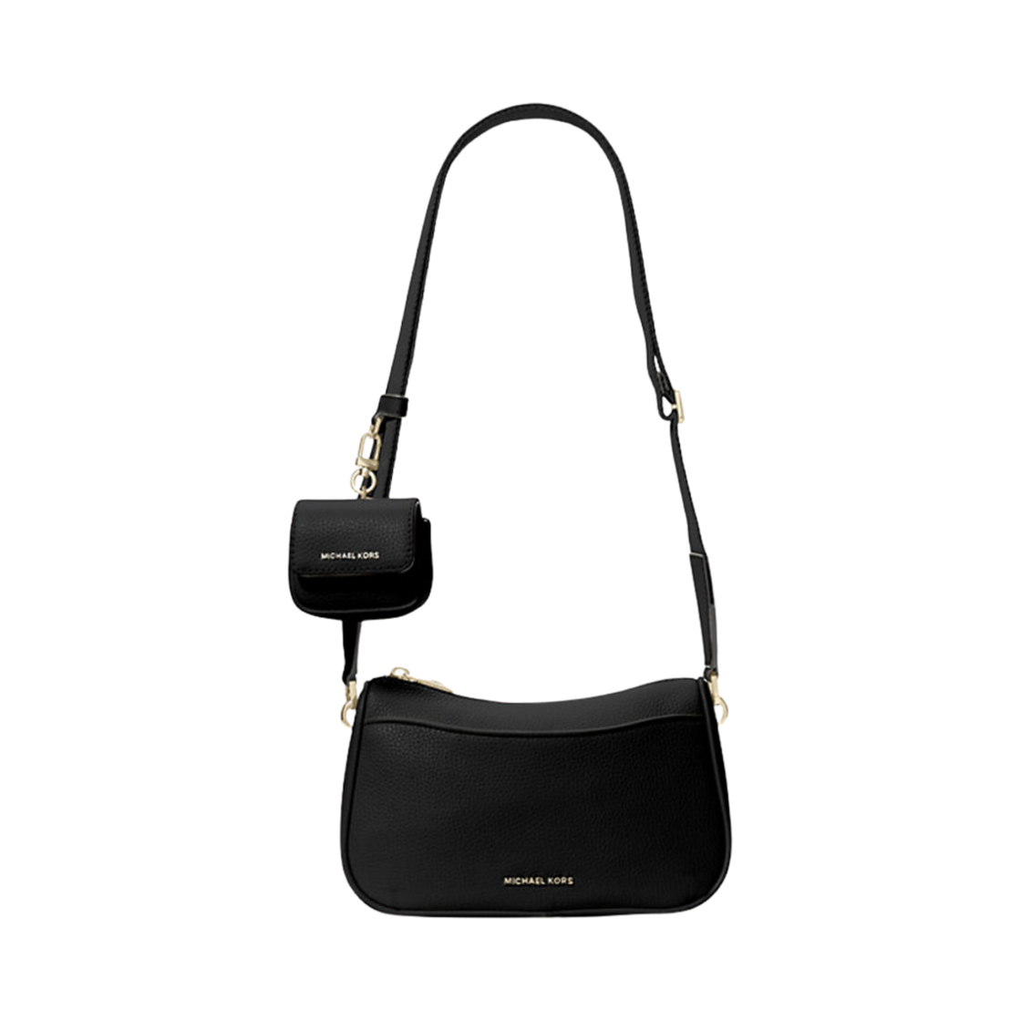 32T4GJ6C6T001 Michael Kors Jet Set Medium Pebbled Leather Crossbody Bag with Case for Apple AirPods Pro Black