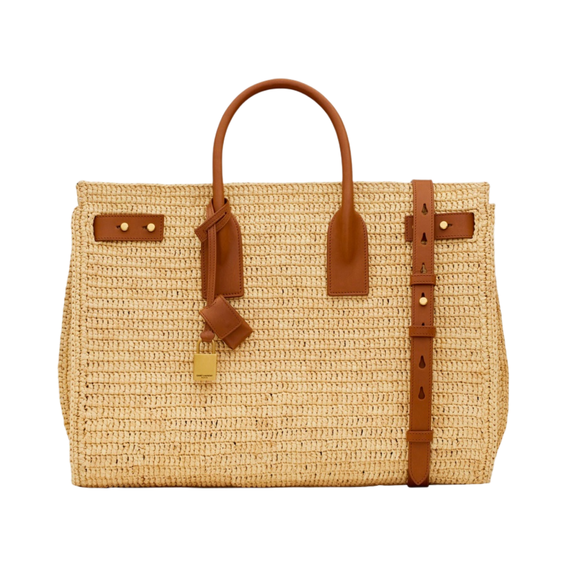 생로랑 삭 드 주르 미디움 서플 라피아 & 베지터블 탠 레더 내츄럴 브릭(Saint Laurent Sac De Jour Medium Supple in Raffia and Vegetable-Tanned Leather Naturel Brick) - 1