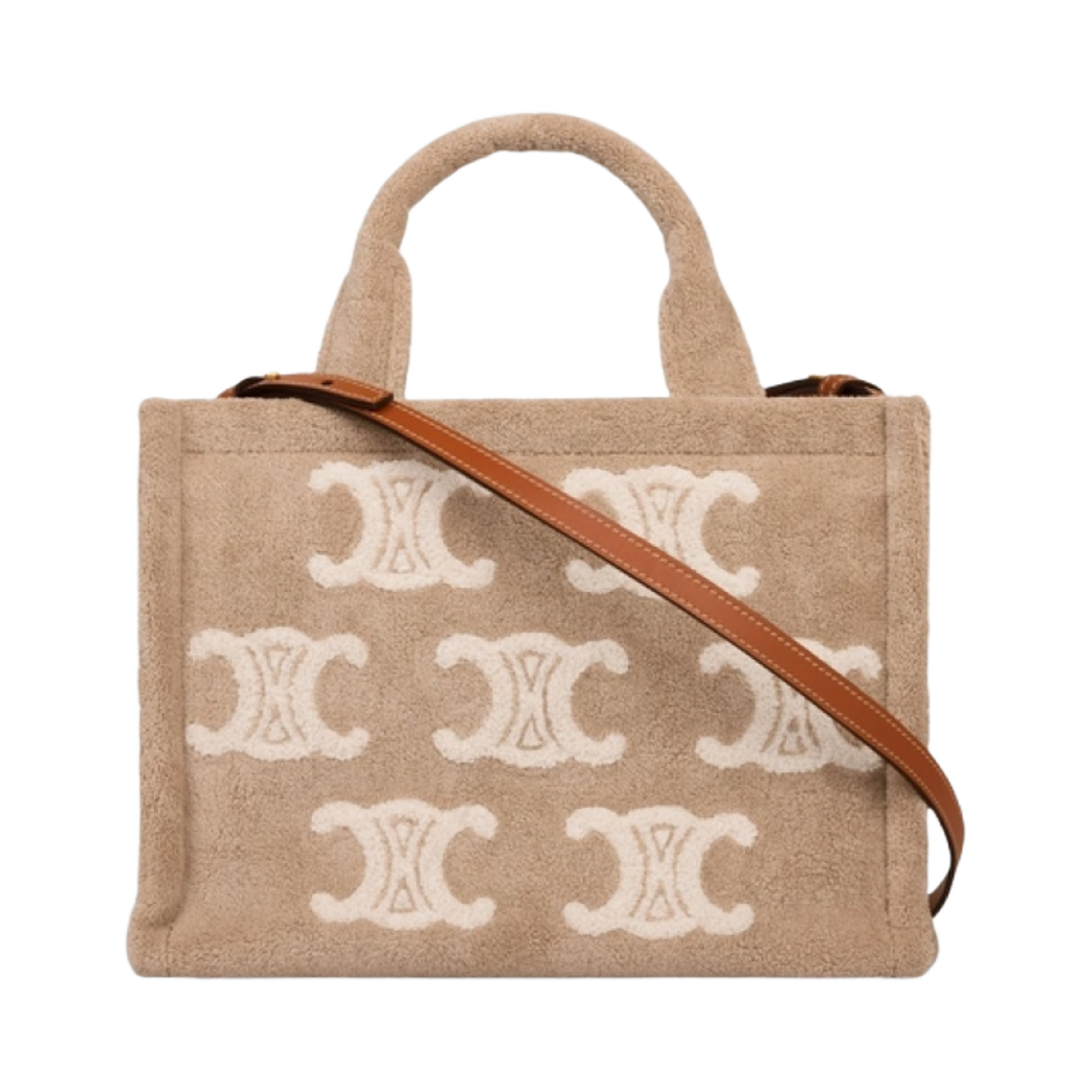 셀린느 스몰 카바스 타이스 텍스타일 트리옹프 올오버 베이지 탄(Celine Small Cabas Thais in Textile with Triomphe All-Over Beige Tan) - 3