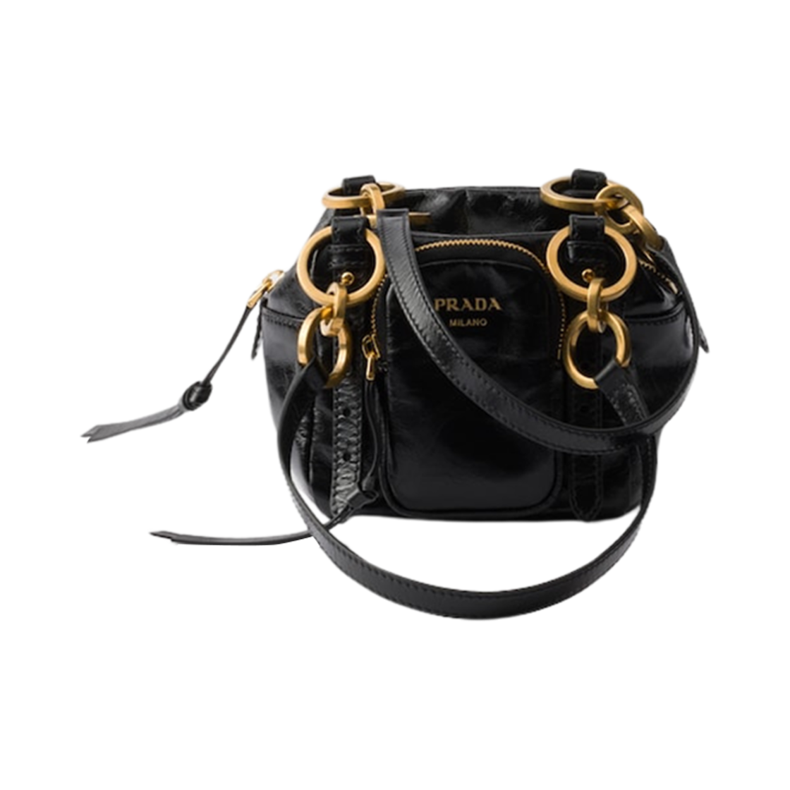 1BB137-2CYR-F0002 Prada Dangle Leather Top-Handle Mini-Bag Black